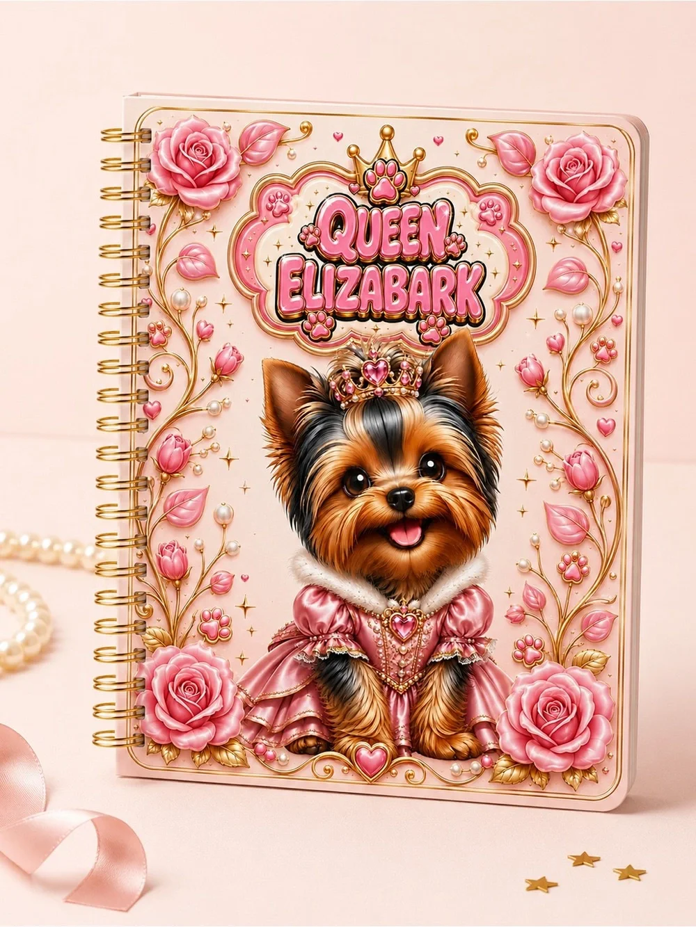 Queen Elizabark Pink Spiral Notebook - Cute Yorkie Design